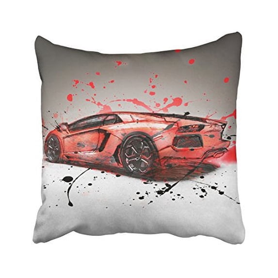 WinHome Watercolor Red Super Sports Car Decorative Pillowcases With Hidden Zipper Decor Cushion Covers Two Sides 20x20 inches