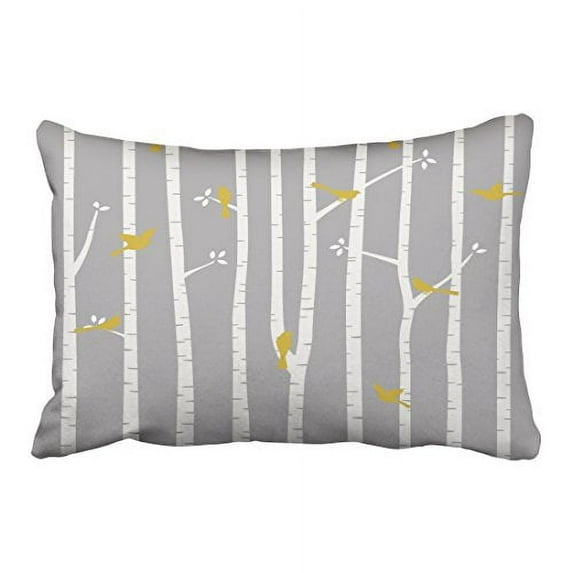 WinHome Yellow Birds In White Birch Trees Grey Print Pattern Decorative Polyester 20 x 30 Inch Rectangle Throw Pillow Covers With Hidden Zipper Home Sofa Cushion Decorative Pillowcases