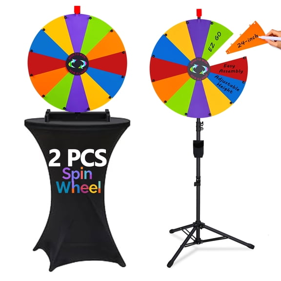 WinSpin 2 PCS 24" Prize Wheel Kit Tabletop & Adjustable Triple Stand Spinning Wheel DIY Modular Spin Doodle Fortune Game Spinner Editable for Carnival Games Events School Party, 12 Slots