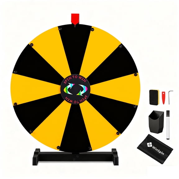 WinSpin 24" Display Prize Wheel Black & Yellow DIY Tabletop 12 Slots Modular Custom Spinning Wheel for Pop Up Trade Show
