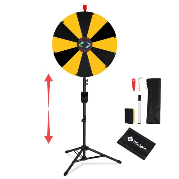 WinSpin 24" Display Prize Wheel Black & Yellow DIY Tripod 12 Slot Modular Custom Spinning Wheel for Pop Up Trade Show