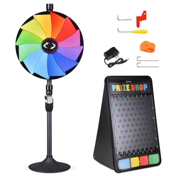 WinSpin 24" Dual Use 12 Slots Prize Wheel Prize Drop Game Board Kit w/ LED Light