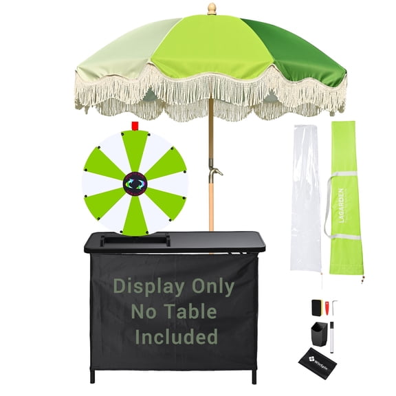 WinSpin 24" Modular Prize Wheel Tabletop with Palm Springs Green Fringe Umbrella for Outdoor Pop-up Shop Craft Booth