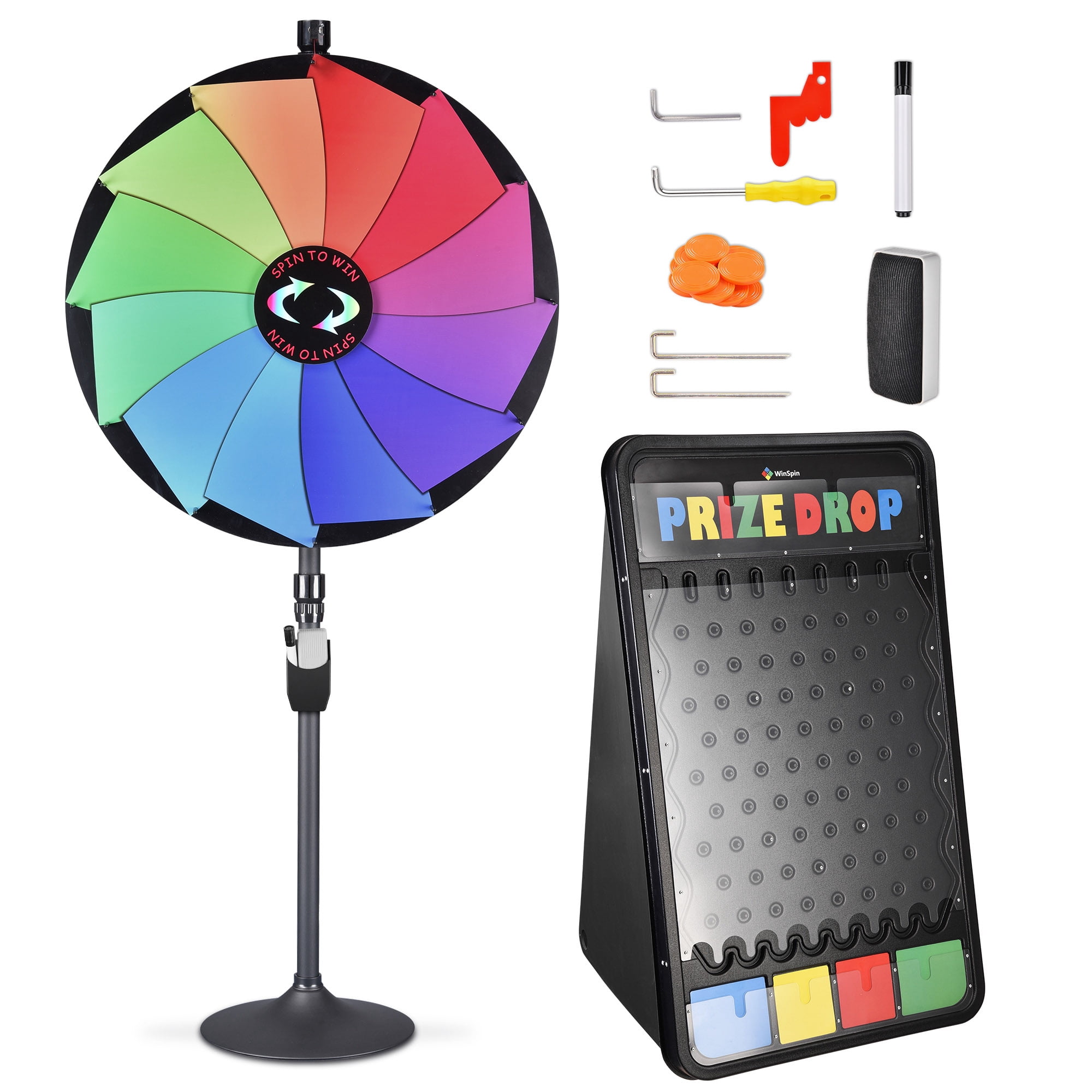 WinSpin 36" Dual Use 12 Slots Prize Wheel 41x25" Prize Drop Game Board ...