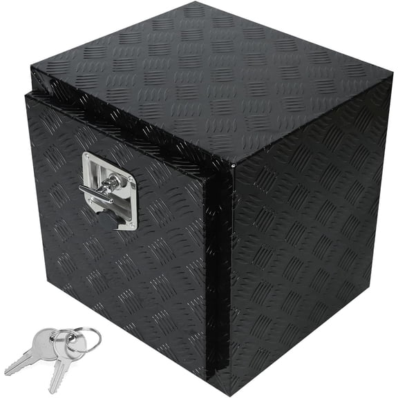 WinVoyage 18"x17"x17.75" Black Aluminum Underbody Truck Tool Box w/Lock & Keys, 5 Bar Tread, RV Storage Organizer for Trailer Pickup