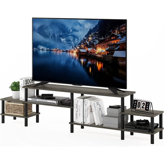 WinVoyage 3-Tier TV Stand for 55" TV, Open Shelf Entertainment Center, Toolless Assembly, French Oak
