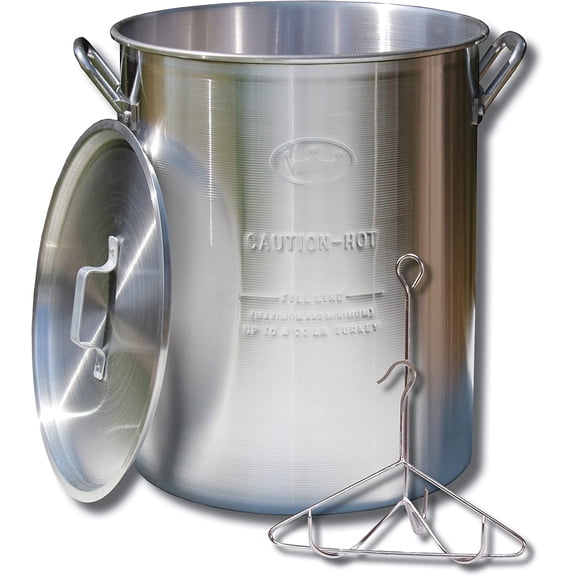 WinVoyage 30-Quart Aluminum Turkey Fryer Pot w/ Lid, Lifting Rack & Hook