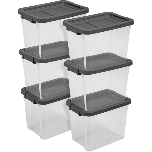 WinVoyage 6-Pack 30 Qt Clear Modular Stacker Storage Bins with Latching Lids - Durable Plastic Organizing Containers for Closet, Bathroom, Office