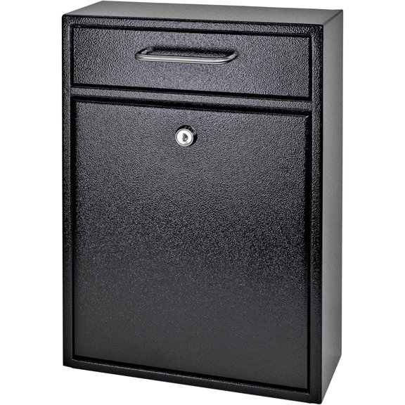 WinVoyage 7412 High Security Wall Mount Mailbox - Steel Locking Drop Box for Office, Letters, Black