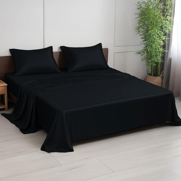 WinVoyage Bamboo California King Sheet Set - Ultra Soft, Cooling, 16" Deep Pocket, Luxury Black Bedding for Hot Sleepers