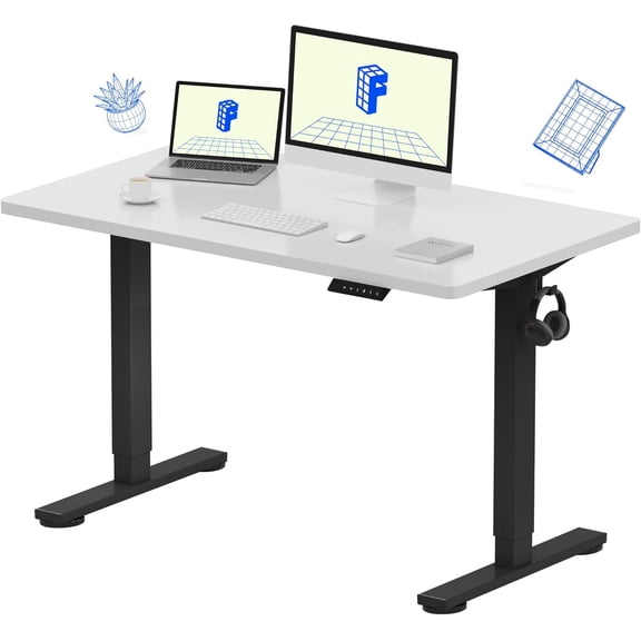 WinVoyage EN1 Electric Standing Desk, 48"x24" White, One-Piece Seamless Desktop, 4 Memory Presets, 176 LBS Capacity, Stable & Quiet for Home Office & Dual Monitors