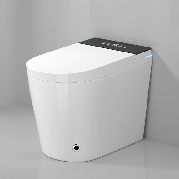 WinZo 23" Compact Smart Toilet with Bidet Seat Built-in For Small Bathroom, Auto Flush, LED Night Light,Heated Bidet with Warm Air Drying (White with Black Panel)