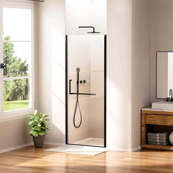 WinZo 29-30" W 72" H Frameless Pivot Shower Door, Pivot Swing Shower Glass Doors with 1/4"(6mm) SGCC Clear Tempered Glass,Explosion-Proof Film, Reversible Installation, Matte Black