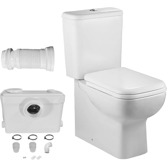 WinZo 600W Macerating Toilet with Upflush System for Basement Comfort 17" With Dual Flush Toilet Tank & Pump Three Connections For Sink,Bathtub,White (WZ5813-600)