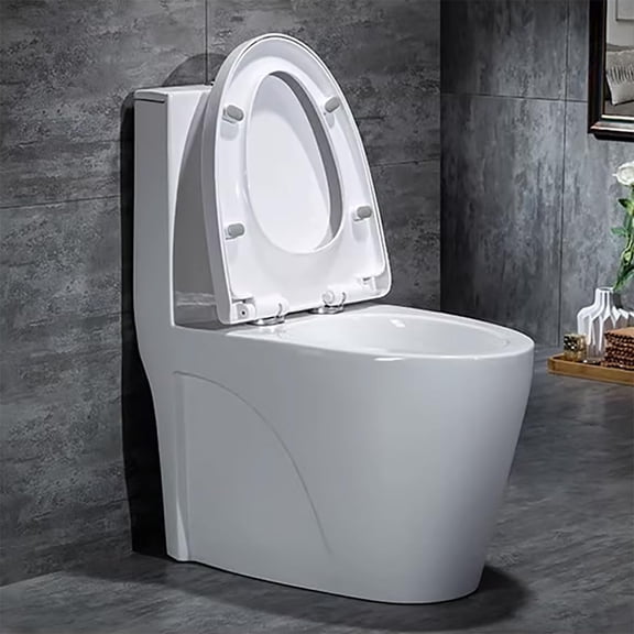 WinZo Elongated Rear One Piece Toilet High Efficiency Dual Flush 1.1/1.6 GPF With UF Soft Closing Seat,Wall Discharge Horizontal Outlet For Basement,White WZ5040P NEW