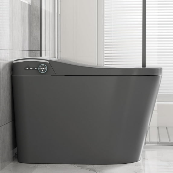 WinZo Elongated Smart Toilet With Bidet Built-in,Auto Open & Flush Auto Soft Close Seat, Hands-Free Wireless Remote Control, Adjusted Heated Seat & Warm Air Dyring Matte Grey