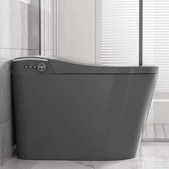 WinZo Elongated Smart Toilet With Bidet Built-in,Auto Open & Flush Auto Soft Close Seat, Hands-Free Wireless Remote Control, Adjusted Heated Seat & Warm Air Dyring Matte Grey