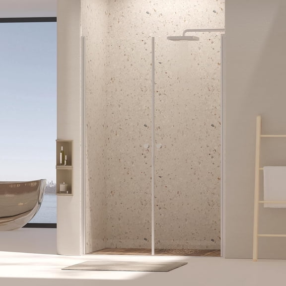 WinZo Frameless Pivot Shower Door, Pivot Swing Shower Glass Doors with 1/4"(6mm) Clear Tempered Glass,Explosion-Proof Film, Reversible Installation, Brushed Nickel (Brushed Nicke, 48"72")