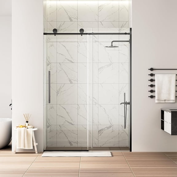 WinZo Frameless Shower Door 50-54 in W x 75 in H, Sliding Shower Door with 5/16"(8mm) Clear Tempered Glass Shower Doors, Easy to Clean Bathroom, Silent Soft-Close Design, Matte Black