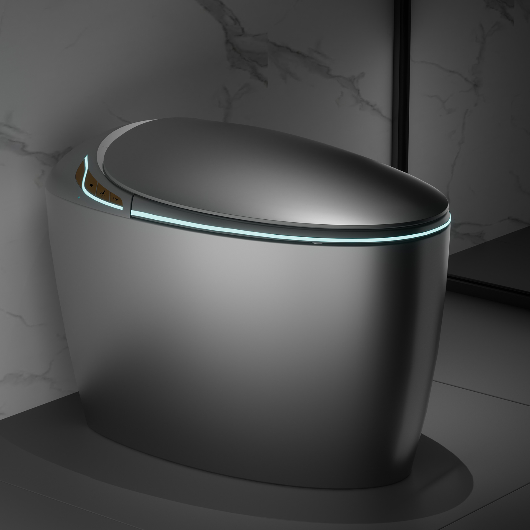 WinZo Luxury Smart Toilet With Bidet Seat, Elongated Egg Shaped Modern Design, Auto Open Auto Flush, Adjusted Heated Seat, Warm Water and Dryer, Night Light, Side Buttons, Gray