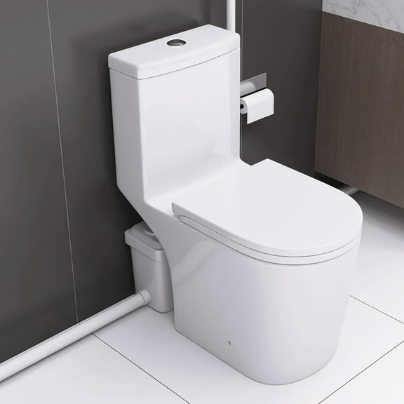 WinZo Macerating Toilet System With 600W Pump For Basement,Comfort Elongated Seat,Powerful Upflush One Piece Toilet With 3 Water Inlet,Bathtub,Shower,Sink Sewage White
