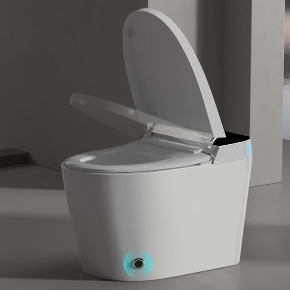 WinZo Modern Smart Toilet Built-in Bidet Seat, Auto Open, 1.28 GPF Powerful Flush, Foot Sensor, Instant Warm Air Dryer, Night Light LED Display, White with Black Screen