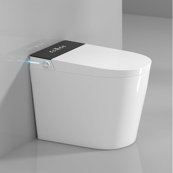 WinZo rear outlet smart toilet with bidet, auto open, auto flush, heated seat, warm water, dryer, LED night light, white, 23inD x 14inW x 18.5inH