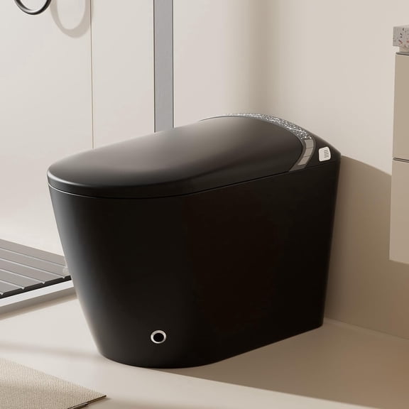 WinZo Smart Toilet with Bidet, 17 inch Comfort Seat Height, Auto Open/Close Foot Kick Flush Heated Seat, LED Night Light, 1.28 GPF Multiple Cleaning Modes (Matte Black)