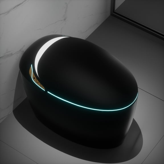 WinZo Smart Toilet with Bidet Seat, Elongated Egg Shaped Modern Design, Auto Open and Flush, Adjusted Heated Seat, Warm Water and Dryer, Night Light, Side Buttons, Matte Black SM8006B-1