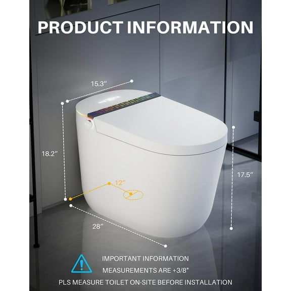 WinZo Smart Toilet,Modern Smart Toilet with Bidet Built In with Foot Sensor,Tankless Toilets Auto Open/Close Lid with Dryer,ADA Comfort Height Heat Seat,Instant Warm Water,Power Outage and Flush Whit