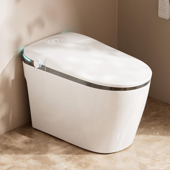 WinZo Smart Toilet,One Piece Bidet Toilet for Bathrooms with Auto Open & Close,Auto Flush, Foot Sensor,Movement Drying,Heated Seat,ADA Chair HeightElectric Tankless Toilets with LED Display,Grey
