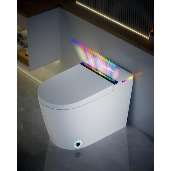 WinZo Smart toilet with bidet built in,Tankless Toilet Auto Open/Close Lid with Dryer, ADA Comfort Height Heat Seat, Instant Warm Water, Power Outage and Flush,Foot Sensor, LED Display, 1.28GPF White