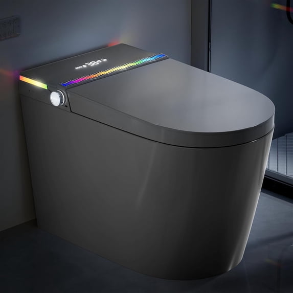 WinZo Smart toilet with bidet built in,Tankless Toilet Auto Open/Close Lid with Dryer, ADA Comfort Height Heat Seat, Instant Warm Water, Power Outage and Flush,Foot Sensor, LED Display, 1.28GPF Grey