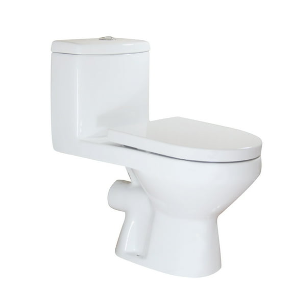 WinZo WZ5011 Rear Outlet One Piece Toilet Round Dual Flush 1.1/1.6 GPF P Trap Wall Discharge for Bathroom Basement, White