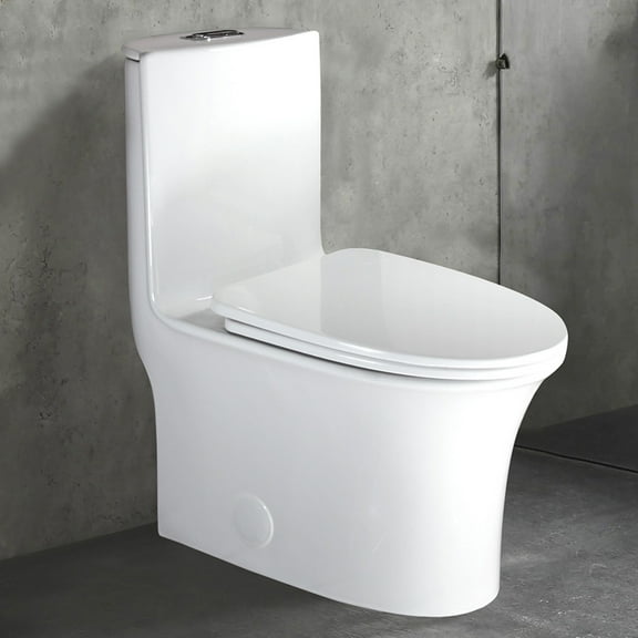 WinZo WZ5020 Elongated Ceramic One Piece Toilet 3-in Dual Flush for Modern Bathroom White