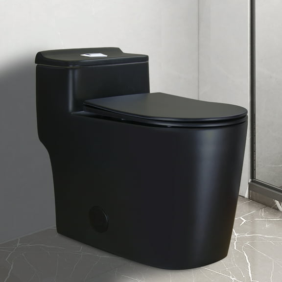 WinZo WZ5080B Modern One Piece Toilet Dual Flush 1.28 GPF Comfortable Elongated 17.25" Bowl Height 12 Rough-in, Matte Black