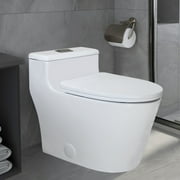 WinZo WZ5081T Dual Flush Elongated One Piece Toilet Low Profile Standard 12 Rough-in Modern Bathroom White