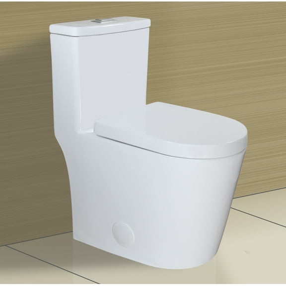 WinZo WZ5089 Compact One Piece Toilet, Dual Flush Small Modern Bathroom 12" Rough-in with Short Round Bowl White