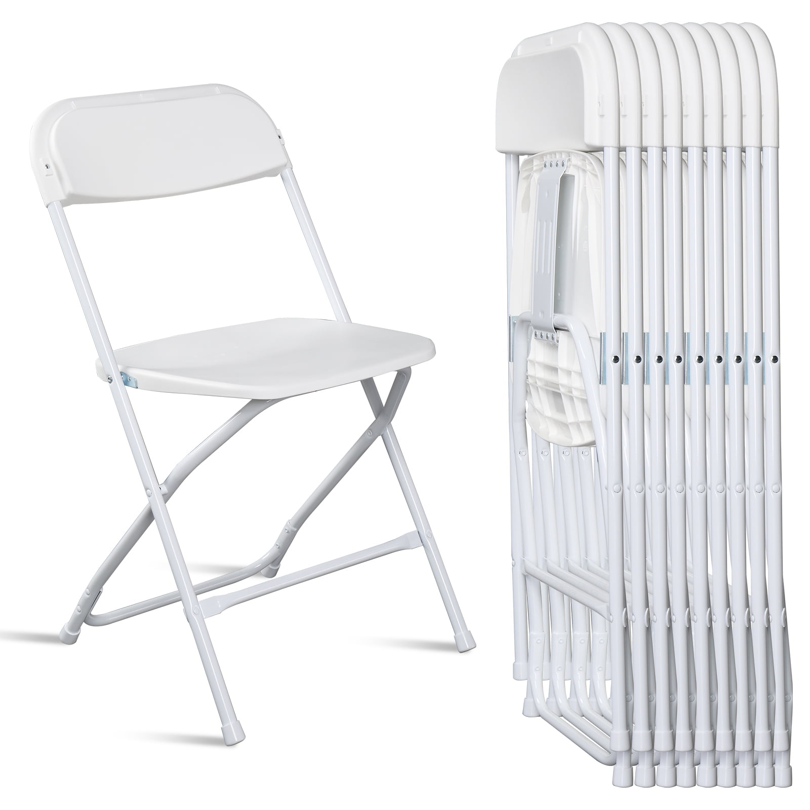 White Plastic Folding Chairs with Steel Frame, Set of 10