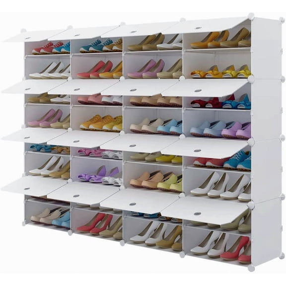 Winado 16 Cube Portable 8-Tier Shoe Rack Organizer 64 Pair Shoe Tower Shelf 32 Grids Shoe Storage Cabinet Stand Expandable for Hallway Bedroom Closet Entryway, White