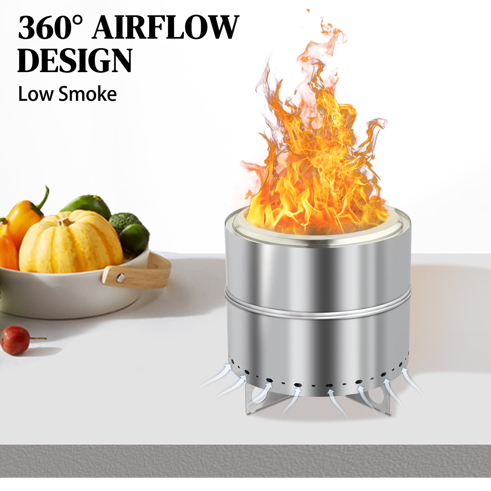 19 Inch Portable Stainless Steel Smokeless Fire Pit with Stand