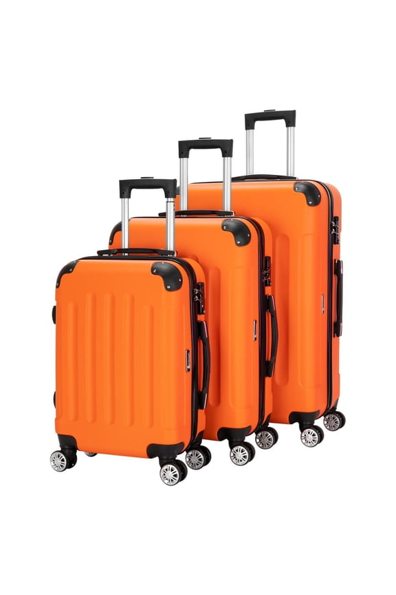 3 Pcs ABS Hardside Spinner Luggage Travel Set Trolley Suitcase, Orange