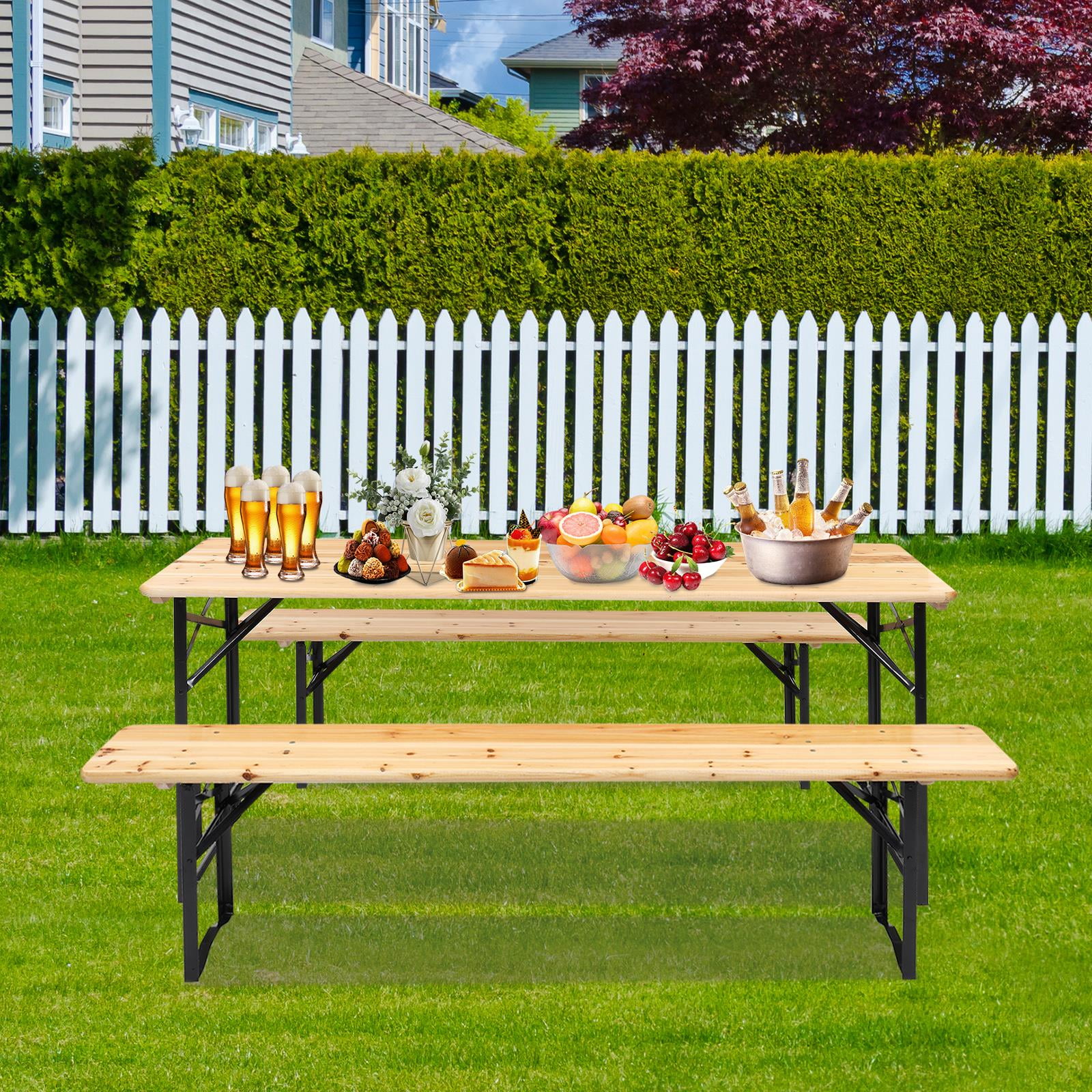 Winado Foldable 3-Piece Wood Picnic Table Set - Po