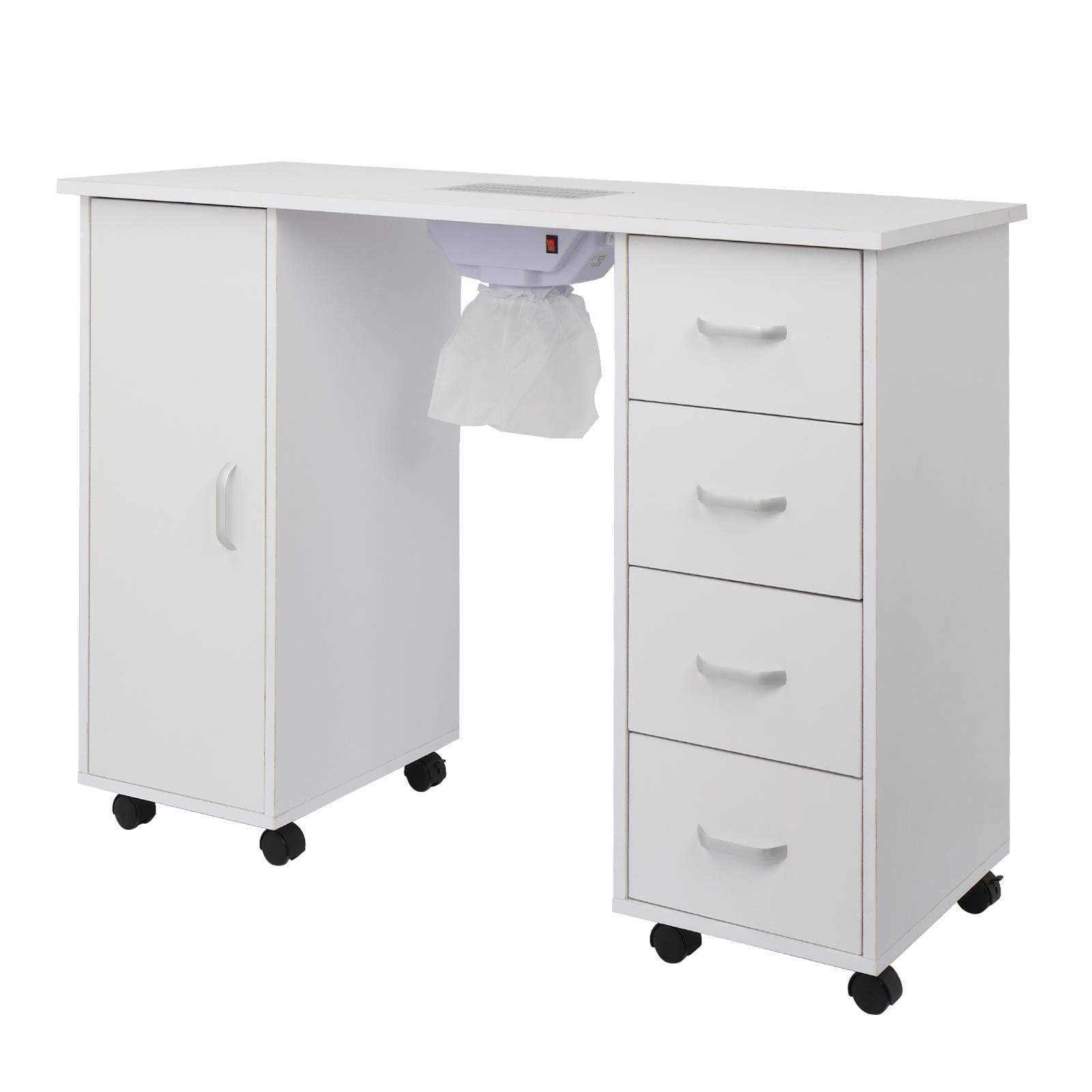 White MDF Nail Table with Single Door and 4 Drawers