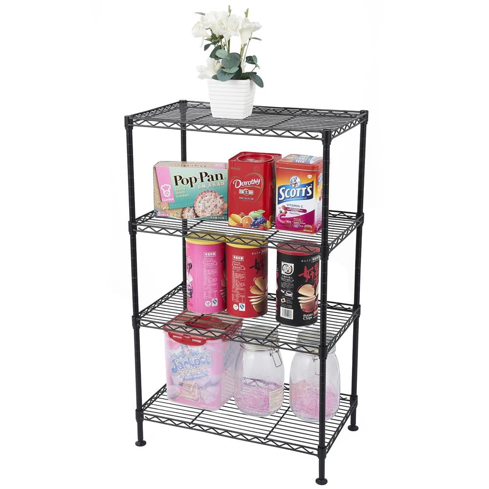 Adjustable Black 4-Tier Industrial Wire Shelving Unit