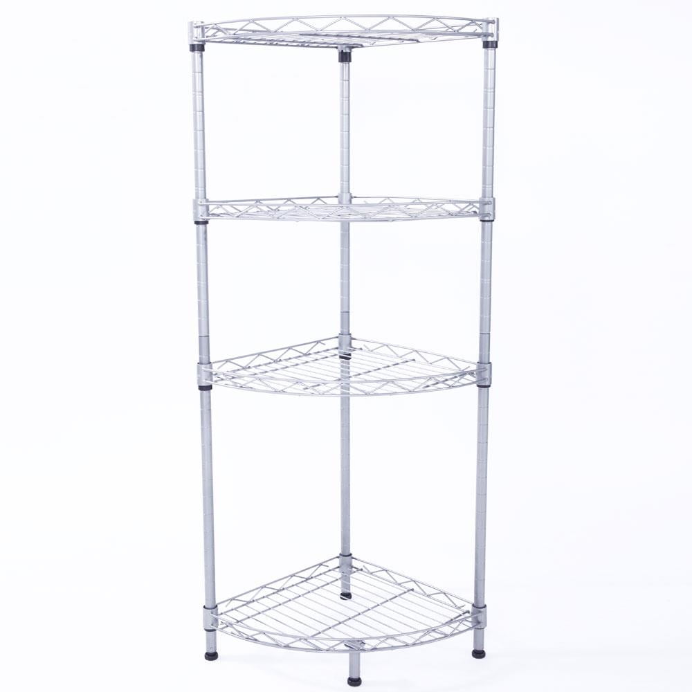 Adjustable Silver Gray 4-Tier Metal Corner Shelf