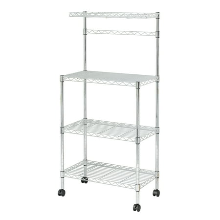 Winado 4-Tier Microwave Stand Storage Cart with Spice Rack Organizer,Silver Grey