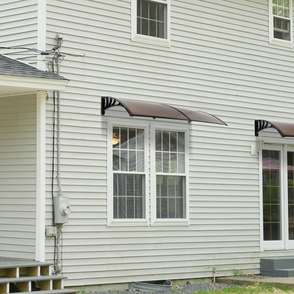 Winado 78"X37.4" Door Awning Rain Cover Garden Eaves Canopy Brown & Black Bracket