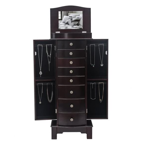Winado 8 Drawer Wooden Jewelry Cabinet Chest Storage Organizer Stand, Brown
