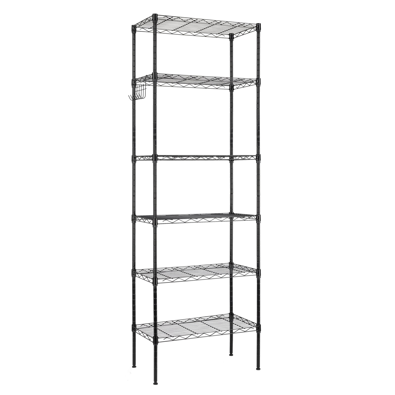 Winado Adjustable Metal Storage Rack with 4 Wheels & 4 Hooks, for Kitchen Living Room Black, 21.7"W x 11.8"D x 65"H